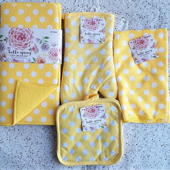 5pc Yellow Polka Dot Kitchen Set NWT - Picture 1 of 4